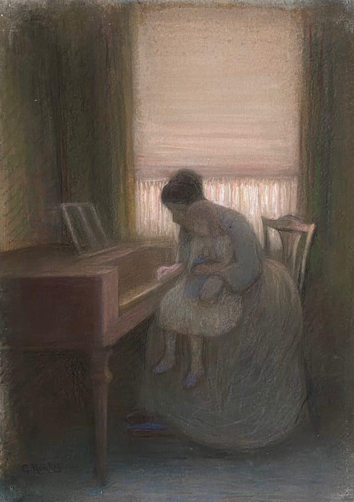 Gerke Henkes (1844-1927). – Vrouw en kind aan de piano